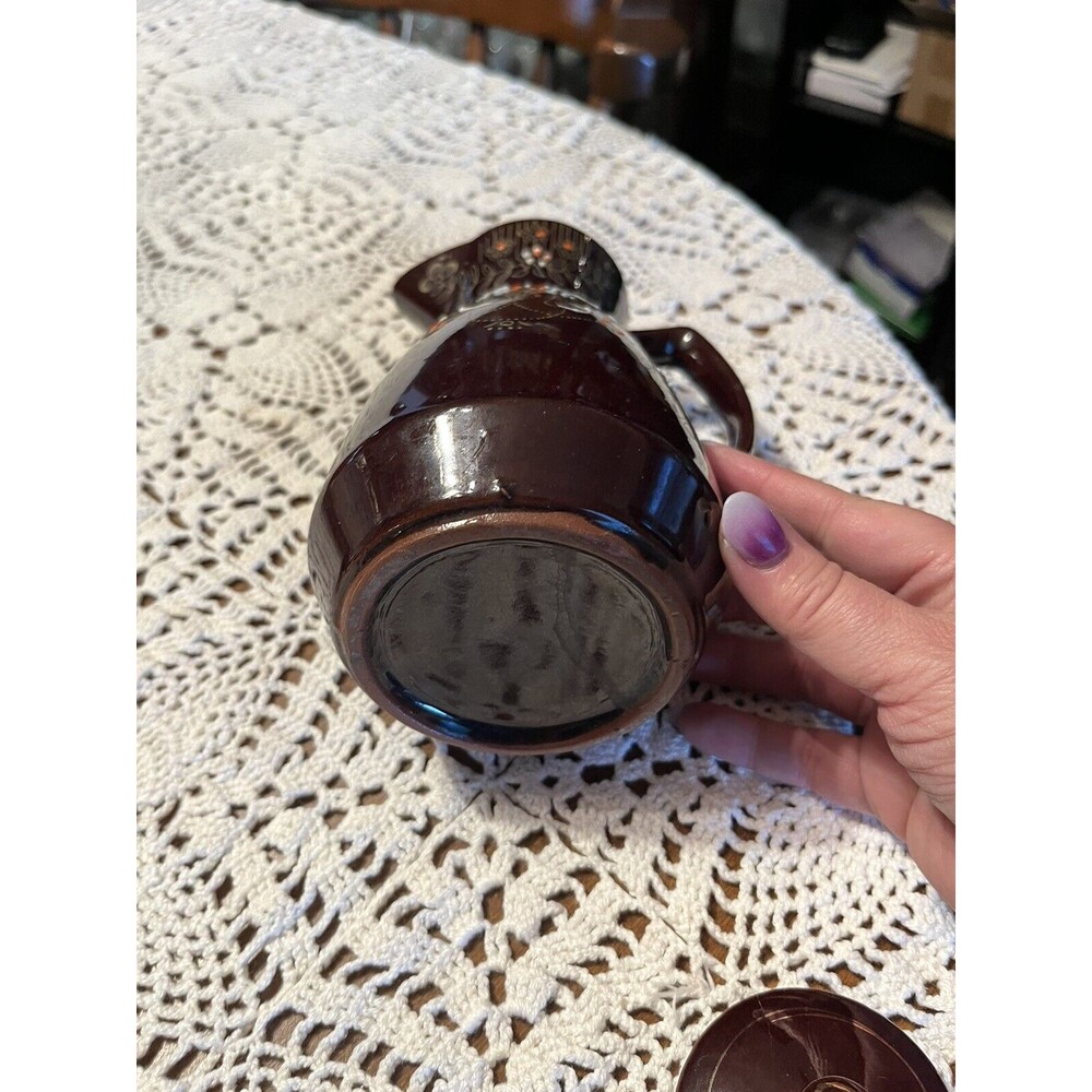 Vintage Japanese Moriage Patterned Hand Painted Redware "Tea Set" - 2-piece Set - Picture 5 of 12